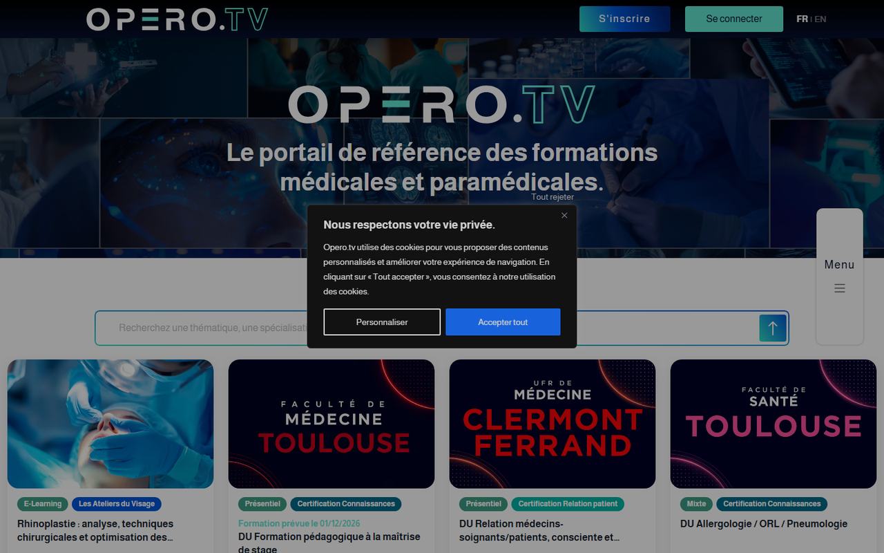 Site Opero.TV, formation pour professionnels de santé