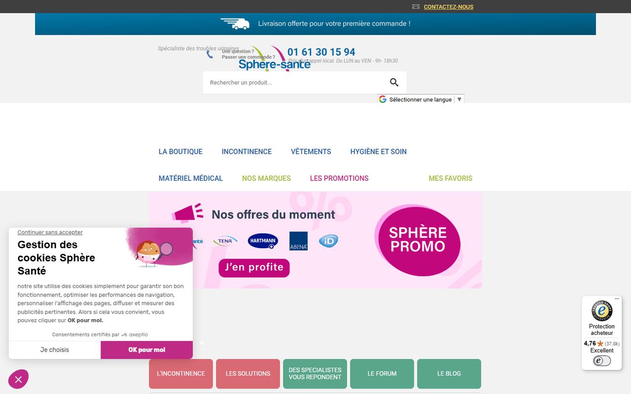 Site Sphère Santé, produits de santé